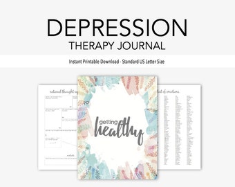 Depression & Anxiety Therapy Journal: Instant Printable Download, Mental Health, Cognitive Behavior, Self Esteem, Daily Food, Sleep Diary