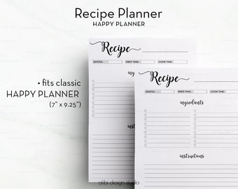 Recipe Planner, Happy Planner, Printable Printable, Recipe Book, Recipe Journal, Recipe Binder, Recipe Cards, MAMBI, Printable Recipe