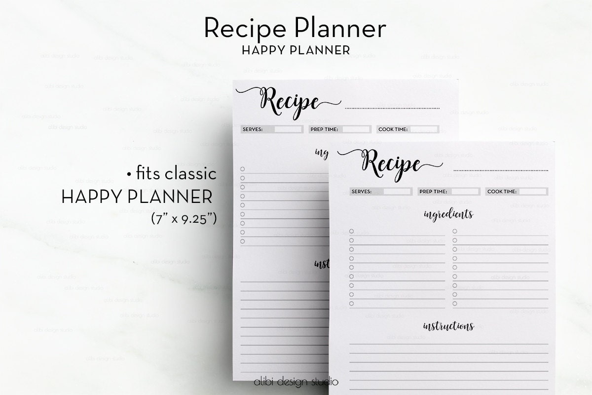 Recipe Planner Happy Planner Printable Printable Recipe
