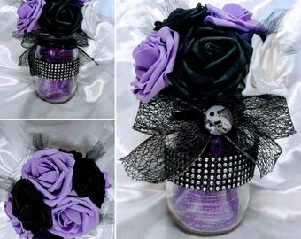 Disney and Tim Burtons Nightmare Before Christmas inspired Mason Jar Centerpiece for Wedding, Sweet 16, or Quinceanera ~ Multiple colors