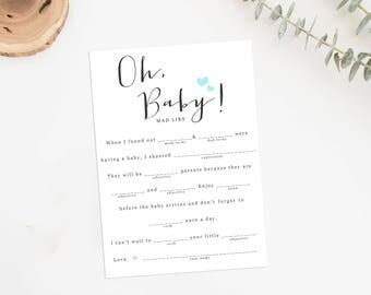 Baby Shower Mad Libs, Printable Baby Shower Game, Baby Shower Fill in the Blanks, Advice for Mommy Cards