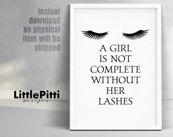 Makeup vanity, eyelash art, eyelash wall decor, beauty salon quote, teen girl room decor, makeup quote, salon lashes decor, digital wall art