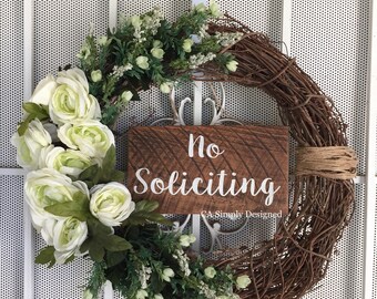 No Soliciting Door Sign, No Soliciting Sign, Cedar No Soliciting Sign, Door Sign, No Solicitation, Outdoor Wreath Sign, Front door sign
