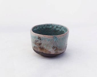 Yunomi. Ceramic cup. Raku. Turquoise. Contemporary ceramics.