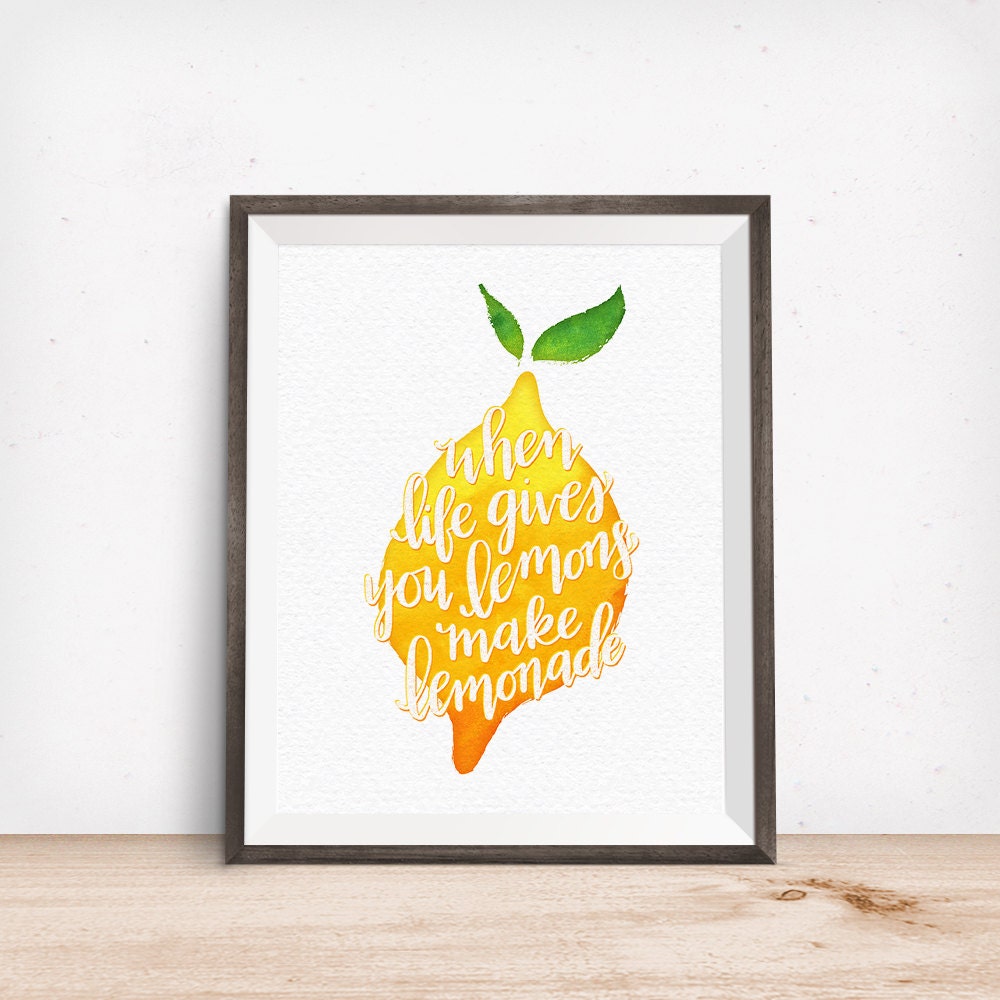 When Life Gives You Lemons Make Lemonade, Yellow Watercolor Lemon Printable Art