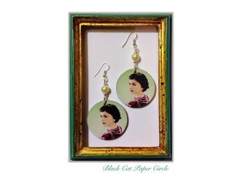Coco Chanel earrings handcrafted wooden handmade decoupage