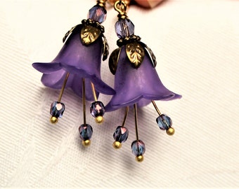 Dark Purple Lucite Flower Earrings