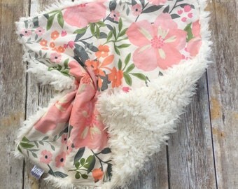 Flower Lovey Blanket, Organic Baby Blanket, Minky Blanket, Lovie, Girls Blanket, Stroller Blanket, Ocean Baby Blanket, Security Blanket
