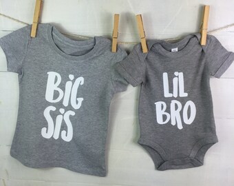 Sibling Clothing Set- Big sister Little brother Gift- gift for children- grey gift set- gift for siblings- Big Sis Lil Bro sibling set
