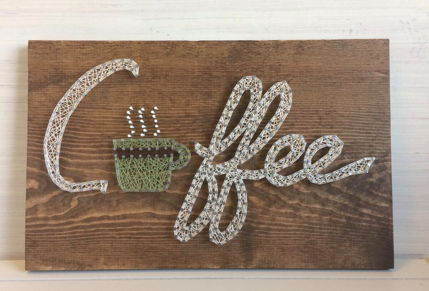 Coffee with Mug String Art Beverage Decor Sign for Cafe or