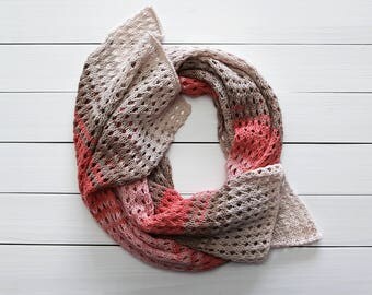 Knit cotton shawl Knit wedding shawl Bridesmaids shawl Hand knit shawl Knit wraps shawl Beige cotton shawl Pink cotton shawl Gift for mother
