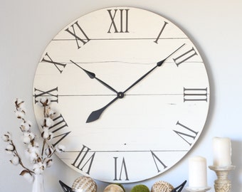 Wood clock. Cream white. Barn wood decor. Large wall clock. Modern wood decor. Repurposed wood. Farmhouse wall decor. Farmhouse clock.