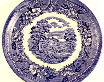 Vintage plates, Blue and white, dessert plate, side plate, Barratts, Old Castle pattern, made in England, vintage tableware