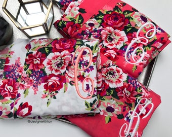Bridesmaid robes, cotton floral robe, personalized robe, monogram robe, floral kimono robe, Bridesmaid robe, Bridesmaid gift, (R003)
