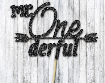 Birthday Cake Topper - Mr. Onederful - Mr. Onederful cake topper - Black Glitter Cake topper - Custom Cake Decor - Personalized Cake decor
