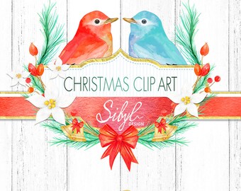 60% OFF SALE, Watercolor Christmas Clipart, Hand Painted Winter Clipart, Winter Birds, Christmas Wreath, Diy Project, Holiday clipart , PNG