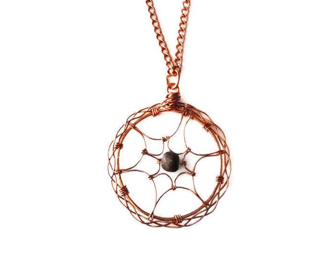 Copper Dream Catcher Necklace, Copper and Pukalet Pendant, Dreamcatcher Jewelry, Dream Catcher Pendant, Unique Birthday Gift