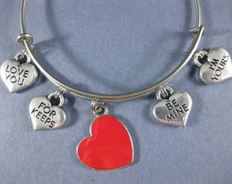Valentine's Bangle - Valentine's Charm Bracelet - Valentine's Day Jewelry - Charm Bracelet - Bangle - Holiday Bangle - Valentine's -- B149