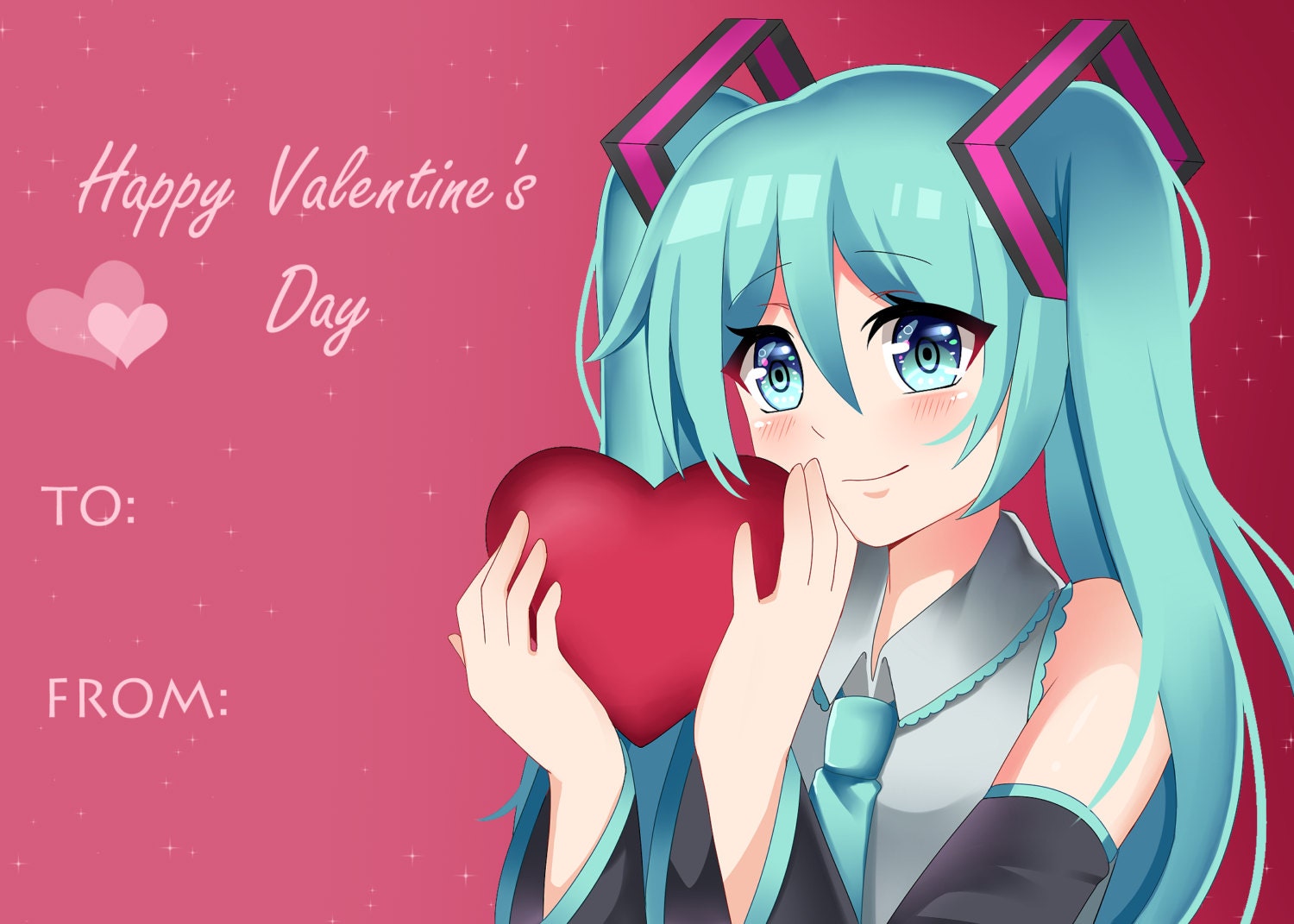 Hatsune Miku Anime VALENTINE'S DAY card 5x7 inches