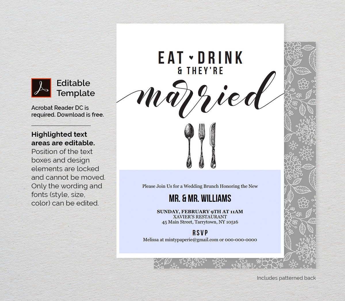 Post Wedding Brunch Invitation Template Printable Brunch Invite Eat Drink Married Instant Post Wedding Brunch Invitation Template