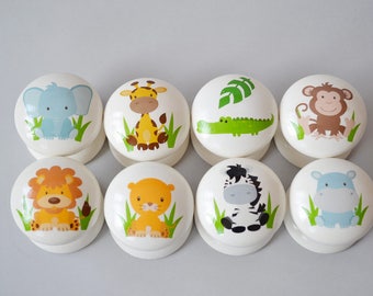 Jungle Animals Drawer Knobs, Drawer Pulls, Dresser Pulls, Children's Room, Nursery Decor, Nursery, Safari, knobs, Kids Knobs.