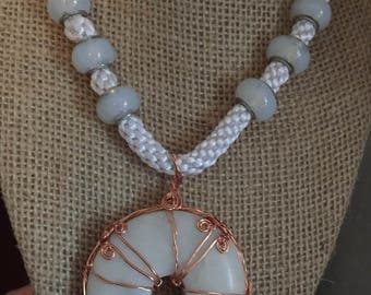 White Kumihimu Necklace with Donut Pendant