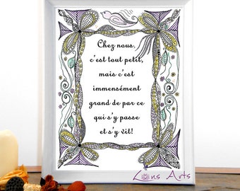 Digital print art "OISEAU SUR CADRE" , instant download, letter size and A4, En and Fr, Art print, Zen illustration with inspiring quote