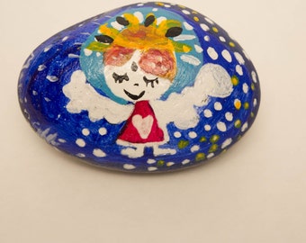 Hand painted stone, painted rocks Baltic sea stone, Magic small Angel, rock art, miniature painting, Angel Stone, meditation stone