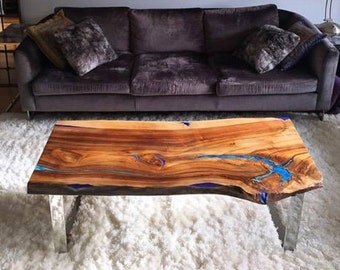 modern coffee table live edge coffee table with blue resin modern coffee table live edge coffee table with blue resin