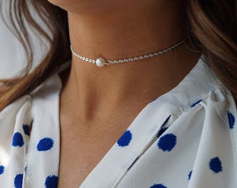 necklace choker pearl dainty chain layering gold delicate bohemian jewelry silver