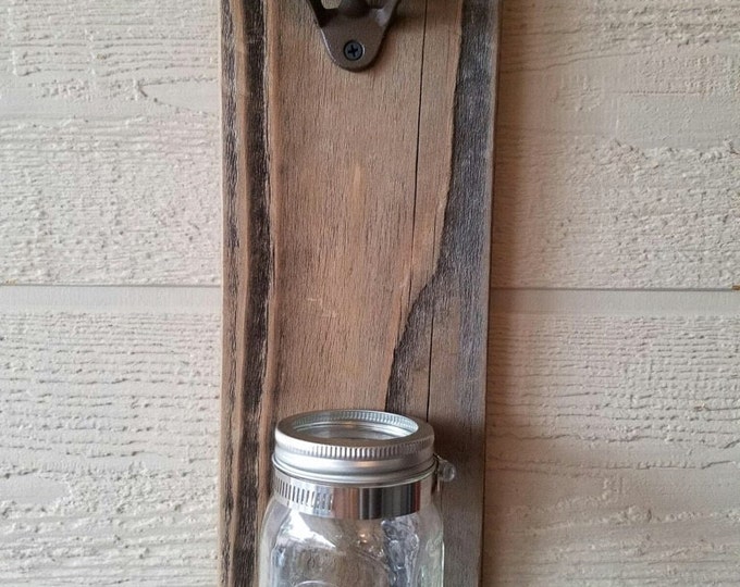 Rustic Reclaimed Wood Mason Jar Bottle Opener