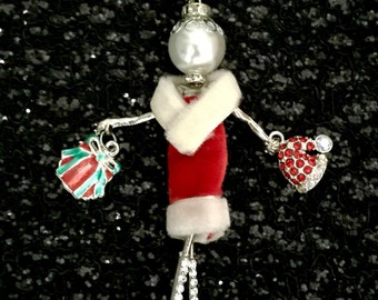 French doll pendant, French doll necklace, Christmas necklace, Ellie's Belles, Merry