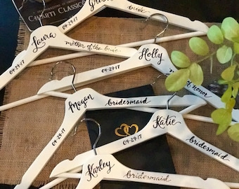 CUSTOM CALLIGRAPHY Wooden Wedding Hangers, Calligraphy, Wedding Gifts, Bridesmaids Gifts, Personalized, Bride Wedding Hanger