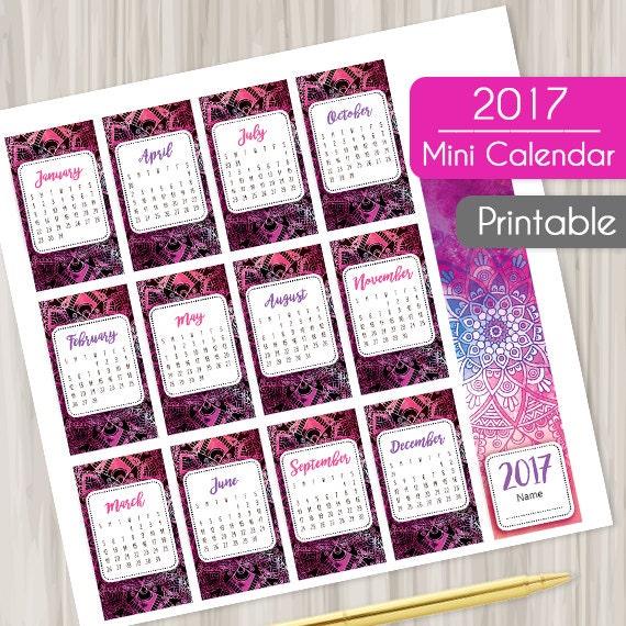 2017 Mini Calendar Printable Aurora Pocket Planner Instant