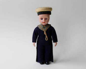 Vintage HMS Pinafore Sailor boy doll. Sailor boy doll. 1950's souvenir Gilbert and Sullivan Sailor boy doll. Blinking eye sailor doll.