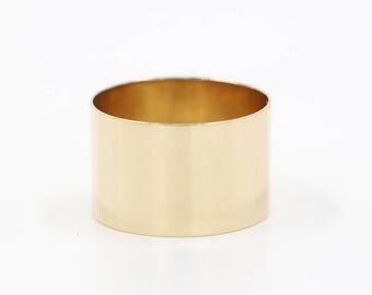 14K Solid Gold Flat Ring Minimalist Ring Wide Gold Ring Statement Ring Wedding Band