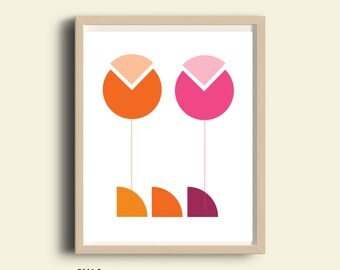 Modern Flower art prints,PRINTABLE, flower wall art print, spring decor, pink and orange colors, modern flower home decor, abstract flower