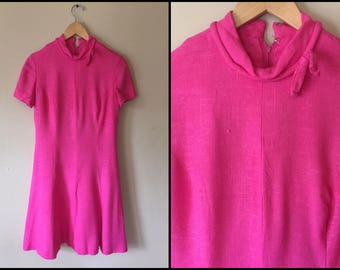 1960's Hot Pink Linen Mod Shift Dress Mad Men Jackie O Kennedy