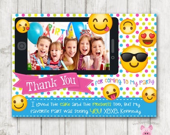 Printable Emoji Thank You Cards with Photo, Horizontal Emoji Thank You Card, Emoji Birthday Thank You, Emoji Birthday, Photo Thank You Card