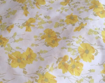 Vintage Bright Yellow Floral Twin Fitted Bed Sheet / Yellow Pale Green Gold / Bed Linens / Repurpose
