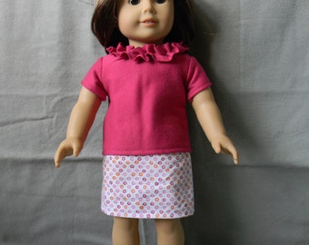 American Girl Doll Skirt and Ruffled Neck Shirt