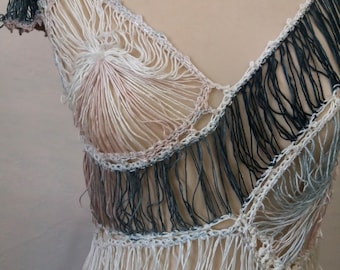 Handmade Crochet Fringe Dress Embellished with Beads