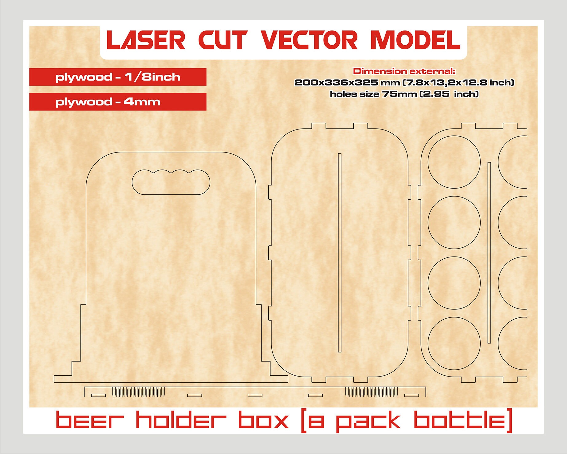 Beer holder box, Laser cut vector, Instant download, Laser 