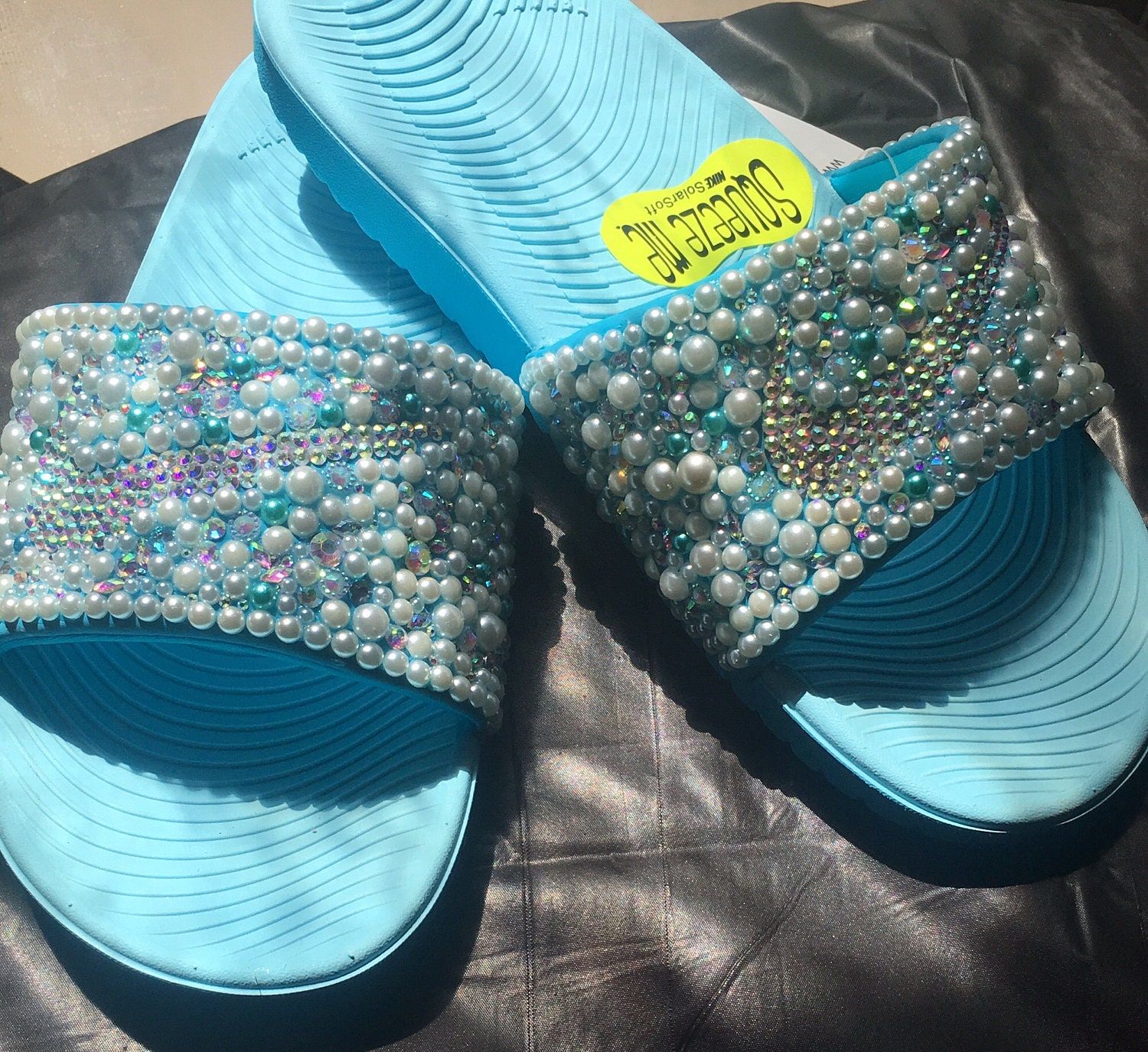 Baby Blue Bedazzled Nike Slides