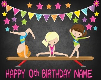 Gymnastic Edible Cake, Cupcake, and Cookie Toppers, chalkboard, with free personalized message