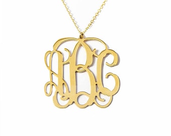 Free Shipping - Monogram necklace, LARGE, Personalized Gift, Monogrammed Initial, Sterling Silver, silver necklace, Silver Monogram necklace