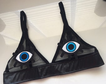Perfect For Festivals Ibiza Coachella Kylie Jenner Inspired On Trend "The Eye Print" Triangle Mesh Bra Bralet - Available Sizes