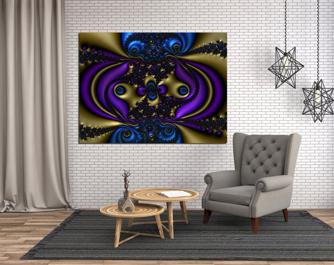 Large Blue and violet fractal canvas print, purle fractal wall art print, visionary art, abstract art for home decor, fractal canvas