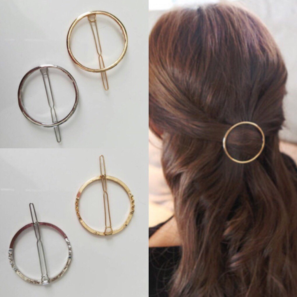 Circle Hair Clip Gold Hair Clip Silver Hair Clips by AionBeauty