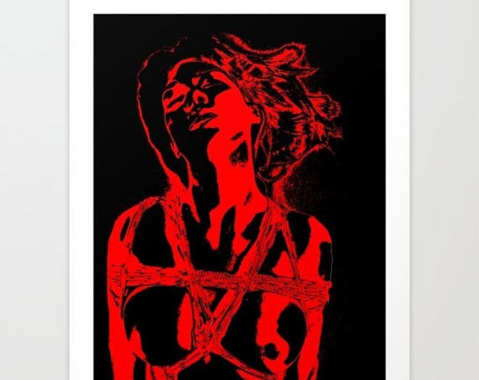 Erotic Art Giclée Print - Rope play, abstract bdsm, fetish art print, tied girl nude, naked body, sensual bdsm artwork, high res 300dpi